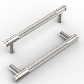 KNOKLOCK 10 Pack Brushed Satin Nickel Cabinet Pulls 5 Inch(128mm) Hole Centers,Knurled Cabinet Handles Kitchen Cabinet Hardware Drawer Pulls for Dresser Cupboard Wardrobe