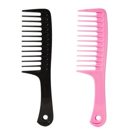 Fgail 2PCS Wide Tooth Comb for Curly Hair, Large Detangling Comb for Wet or Dry Hair, Shower Comb for Women and Men(Black-Pink)