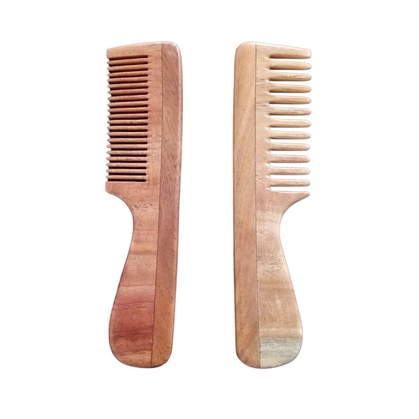 Pure Neem Wood Set of 2 Wide and Fine Tooth