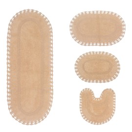 Home Weavers Hampton Crochet Reversible Bathmat 100% Cotton Bathroom Rugs Set, Washable Rug, Extra Soft and Absorbent Bath Rug, Kitchen Mat, Bath Mat Set, Mat Non Slip, 4 Piece Set with Runner, Linen