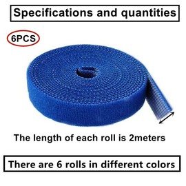 HUAZIZ 6 Rolls of Velcro Cable Ties, Reusable, Multicoloured Velcro Fastening, Nylon Fastening Tape, Wire Organiser, Self-Gripping Cable Rope Holder, Cuttable 2 m x 25 mm (Total 12 m)