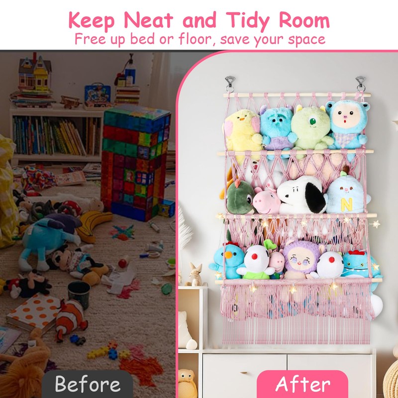 3 Tier Hanging Stuffed Animal Storage Shelf, 24x39 Inch Large
