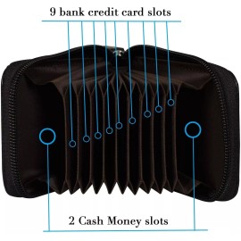 Unbranded Men Women Black Leather Wallet Credit Card Holder RFID-Blocking Zip Pocket Purse