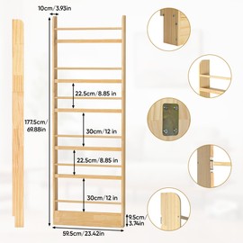petour 6 Tier Behind The Door Bookshelf, Space Saving Behind The Door Bookcase Wooden Kids Wall Bookcase for Bedroom Living Room Playroom (178 * 60)