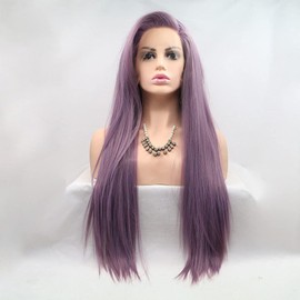 AFBeauty Purple Lace Front Wig Synthetic Long Straight Gluless Lavender Wig Half Hand Tied Free Part Natural Looking Realistic Colorful Purple Wigs For Women