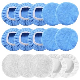 15PCS Car Polisher Pad Bonnets, 5 to 6 Inch Soft Polishing Bonnets Buffing Pads, Car Wax Cover Kit for Car Orbital Buffer Polisher, 10 Microfiber Bonnets + 5 Woollen Polishing Pad Covers (5-6 Inches)