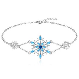 Snowflake Bracelet Sterling Silver Chain Adjustable Diamond Christmas Bracelets for Women Blue Topaz Flower Snowflake Bracelets Jewelry
