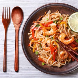 Wanjorlay 16Pcs Wooden Spoons Forks Set Including Wooden Spoons and Wooden Forks Japanese Wooden Utensil Set Reusable Handmade