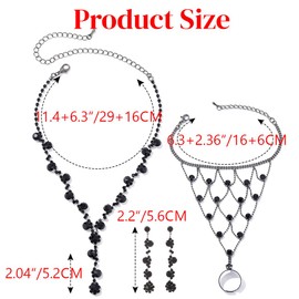 ACEDRE Black Rhinestone Jewelry Set Wedding Crystal Prom Necklace with Earrings and Bracelet Hand Chain Sets Accessories for Women(3PCS), One Size, Rhinestone, No Gemstone