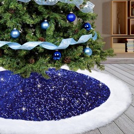 Dremisland - Falda de árbol de Navidad con lentejuelas de 30 pulgadas, falda de árbol de piel sintética de lujo, decoraciones de Navidad, terciopelo grueso, brillante, decoración de fiesta de Año