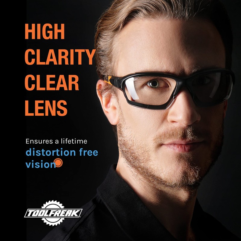 ToolFreak Spoggles Safety Glasses, EN166F Rated, Foam Padded, Clear Distortion