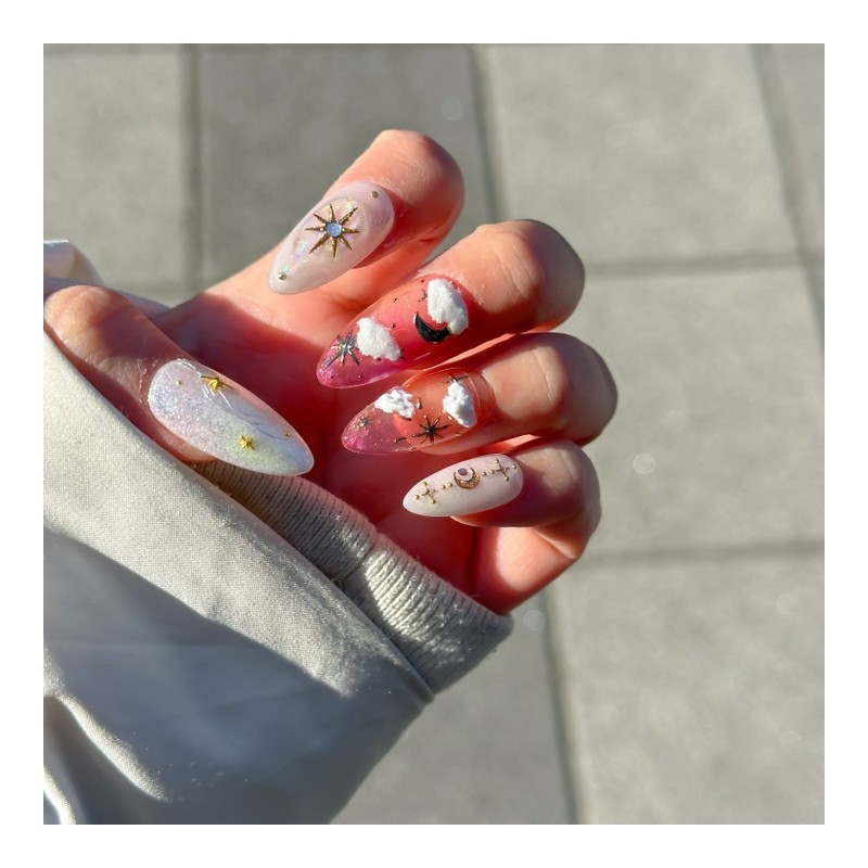 Real gangster Sunset Moonstella handmade nail tips - Almond /
