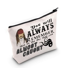 WZMPA Captain Jack Cosmetic Bag Pirate Jack Fans Gift You Will Always Remember This As The Day You Almost Jack Zipper Pouch Bag For Johnny Fans, Always Almost Caught, Fit