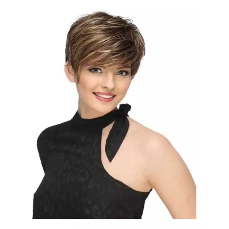 generic Peluca Corta Rubia Ombré For Mujer, Peluca Rizada De