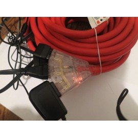 50 ft 10 Gauge Power Extension Cord SJTW 3 Conductor Triple Tap Extension Cord with Lighted Ends 50 Foot Lighted Outdoor Extension Cord with 3 Electrical Power Outlets (50 ft, red)