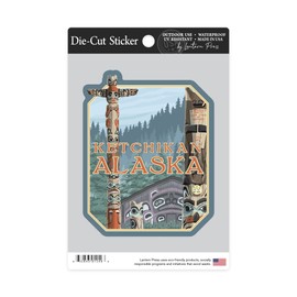 Die Cut Sticker Ketchikan, Alaska, Alaska Totem Poles, Contour Vinyl Sticker 3 to 6 inches, (Waterproof Decal for Cars, Water Bottles, Laptops, Coolers), Large