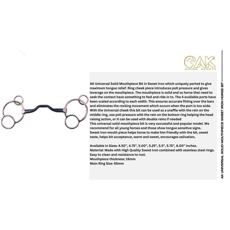 AK Blue Silver Universal Solid Mouthpiece Sweet Iron Horse Bit