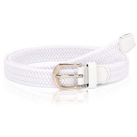 JASGOOD Braided Stretch Elastic Belt Pin Buckle Stretch Woven Belt for Women Men,White,M