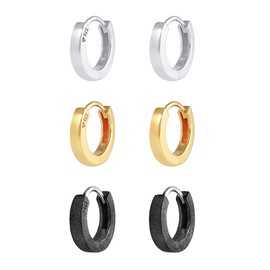 Kuzzoi Men's Creole Earrings Set, Round, 3 Pairs of Earrings Polished Brushed Tri-Colour Earrings for Men, Basic Hoop Earrings Made of 925 Sterling Silver, Hoop Earring Set Colour: Gold-Plated,
