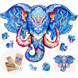 Engelhart - 602230 - Wooden Puzzle Animals: Elephant Head A3 - Unique 124-Pcs Wooden Shape Adult Puzzle - Family Game - Wooden Gift Box - Ages 12+ - 29.7 x 42 cm