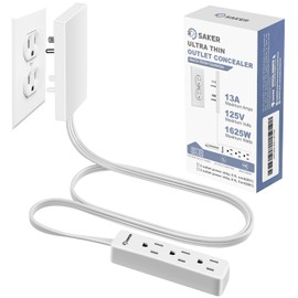 Saker Saker Outlet Concealer Power Strip | 5ft Flat Plug Extension Cord with 3 Outlets,1625W | Universal Size Baby Proof Outlet Cover Extension Cord for Kitchen, Home and Office