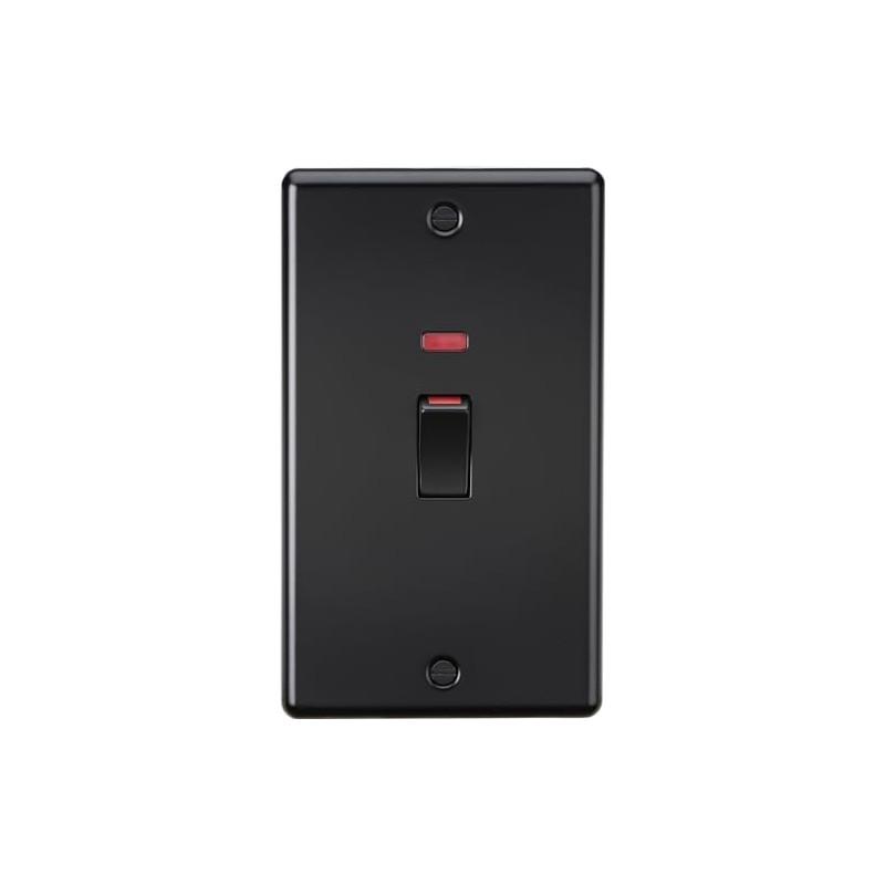 Knightsbridge 45A 2G DP Switch with neon - Matt Black