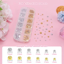2 Boxes Gold and Silver Flatback Pearls for Nails 3D Half Round Pearls for Crafting Blue Half Pearl Nail Charms Acrylic Nails Tips Manicure Accessories for Nail Art Supplies Design(3Colors&6Sizes)