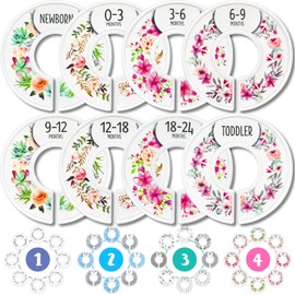 Baby Closet Dividers (Floral) by Eli with Love – Set of 8 Baby Closet Size Dividers for Closet for Girls – Helps Organize Nursery Ideal Baby Closet Hangers by Size/Age