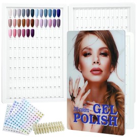 vnjaoi 216 Colors Acrylic Nail Swatch Book with 240 Nail Tips and Number Labels, Professional Nail Color Chart Card Display Gel Polish Book, Nail Painting Practice Design Board, No Need Glue