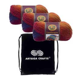 Lion Brand Landscapes Volcano 545-212 (3-Skeins - Same Dye Lot) Worsted Medium #4 Acrylic Yarn for Crocheting and Knitting - Bundle with 1 Artsiga Crafts Project Bag