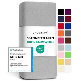 Jacobson Jersey Fitted Sheet, Cotton Bed Sheet (90 x 200 cm – 100 x 200 cm, Grey)