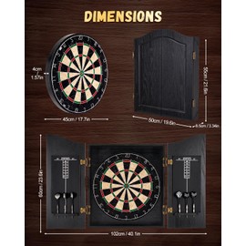 Yirinatek Sisal Dart Board Cabinet Sets, Decorative Dart Boards for Adults [12*Steel Darts] - Wooden Dartboard Cabinet with Integrated Scoreboard for Family Game Rooms (Black)