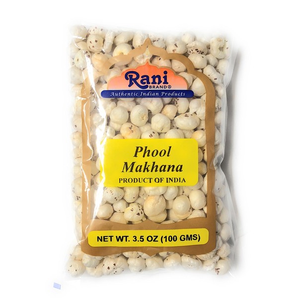 Rani Phool Makhana (Fox Nut / Popped Lotus Seed) 3.5oz (100g) ~ Plain Raw Uncooked | ~ All Natural | Vegan | No Colors | Gluten Friendly | NON-GMO | Indian Origin