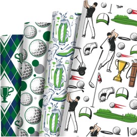 Sanixin 12 Sheets Green Wrapping Paper Golf Themed Gifts Wrapping Paper for Birthday Party Favor Supply