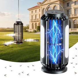 TYPEC Solar Bug Zapper, 3 Solar Charging Panels, 4200V Mosquito Zapper, Auto On/Off LED Light, IP67 Waterproof, USB-C & Solar Powered, Indoor Outdoor Insect Killer for Yard Patio Garden-Dark Gray