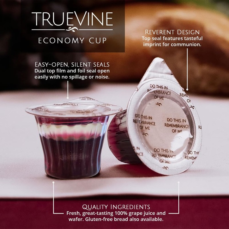 Truevine Economy Communion Cups and Wafer Set - Prefilled Cups