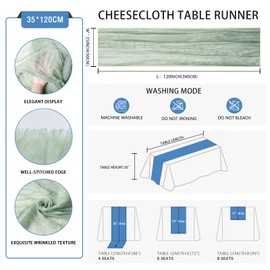 6 Pack Sage Green Cheesecloth Table Runner 35 x 120 inch Boho Rustic Gauze Table Runner 10 FT Long, Semi Sheer Cheese Cloth Runner for Wedding Party Banquet Baby Shower Birthday Decoration