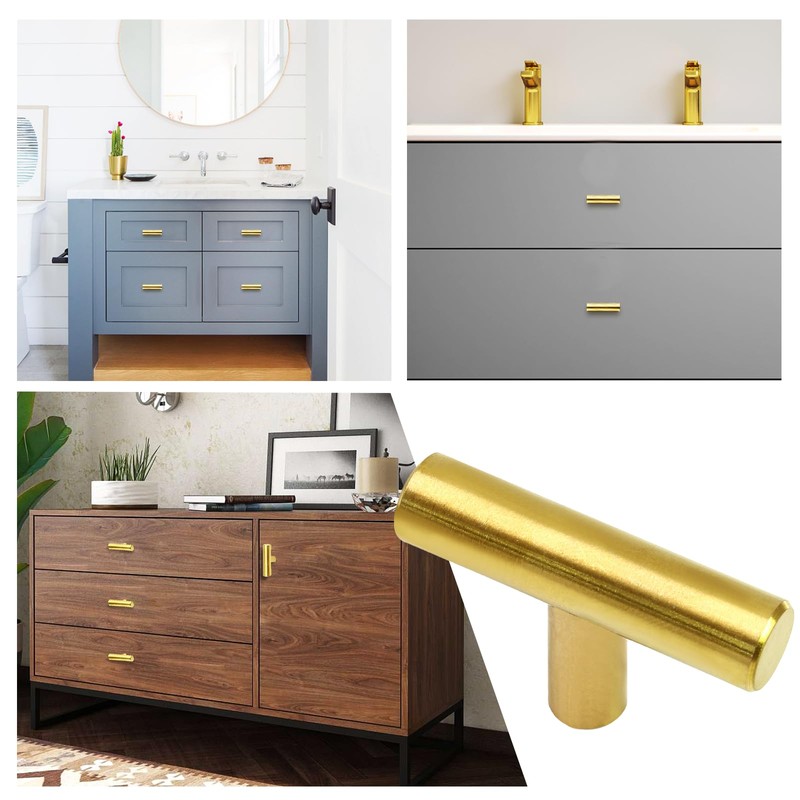 Cjueiom 12 Pack Gold Cupboard Knobs 50mm Length T Bar