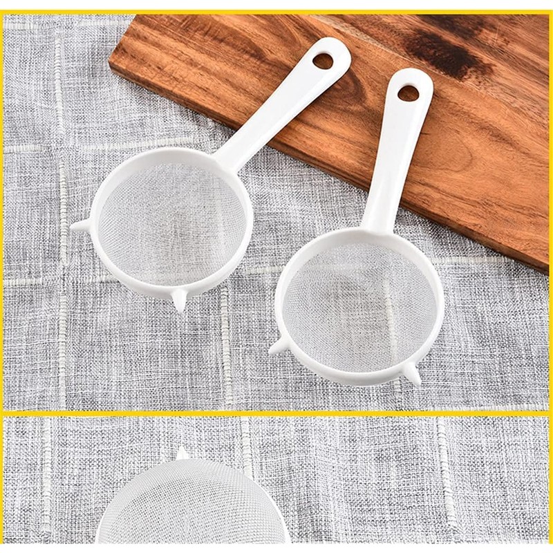 White Kitchen Handheld Reusable Plastic Screen Mesh Tea Leaf Strainer