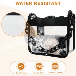 DOB SECHS Clear Crossbody Bag for Concert Stadium Approved Transparent Shoulder Handbag for Women with Chain Strap, Cute Pendent, for Sports Events Beach, Black