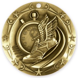 Decade Awards World Class Track Medal – Gold 1st Place Track and Field Medal w/Stars and Stripes Ribbon, 3 Inch - Custom Engraved Medal for Meets, Tournaments or School Events (Gold-SSNB)