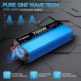 700W Pure Sine Wave Inverter, 12V to 110V DC to AC Converter with LED Display and Dual AC Socket & 5V 3.4A USB for Car Truck RV Home Camping