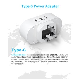 2 Pack US to UK Plug Adapter,VINTAR Type G Travel Adapter with 1USB C, 2USB Ports and 2 Outlets,5 in 1 UK Power Adaptor for USA to England London British Hong Kong Irish Kenya Dubai Qatar