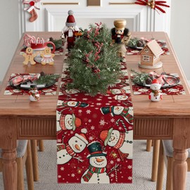 XCHI - Camino de mesa de Navidad con copos de nieve de invierno rojo, decoración para fiestas, hogar, cocina, comedor, decoración de vacaciones, 13 x 60 pulgadas