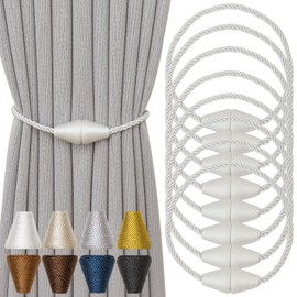 Contoeey Magnetic Curtain Tiebacks 8 Pack Outdoor Rope Curtain Tie Backs Decorative Window Treatment Holdbacks for Home Decorative Curtain, White