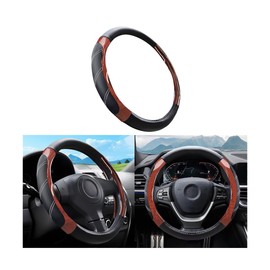 Mandark Car Steering Wheel Cover, Elastic Sport Leather Vehicle Steering Wheel Protector, Non-Slip Soft Grip Padded Auto Interior Protective Accessories, 14.5-15 Inch Universal Fit（Wooden Coffee）