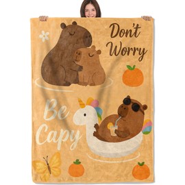 Manta divertida de franela suave y ligera de Capybara para sala de estar, ropa de cama, viajes, decoración del hogar, acogedora, 50 x 60 pulgadas, regalos para adultos, niños, mujeres y hombres