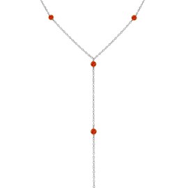 Carnelian Dainty Y Necklace in Stainless Steel