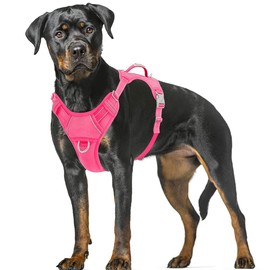 BARKBAY No Pull Dog Harness Large Step in Reflective Dog Harness with Front Clip and Easy Control Handle for Walking Training Running with ID tag Pocket(Pink,XL)