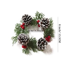 Christmas Candle Rings Artificial Red Berries and Big pinecones Candle Rings Wreaths Decor (4, Green)